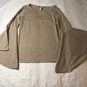 Jolie Beige Long Sleeve Top with Flared Sleeves